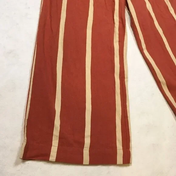 Billabong Womens 8 Sleeveless Linen Jumpsuit Stripe Crossfire Rusty Orange White - Picture 5 of 16